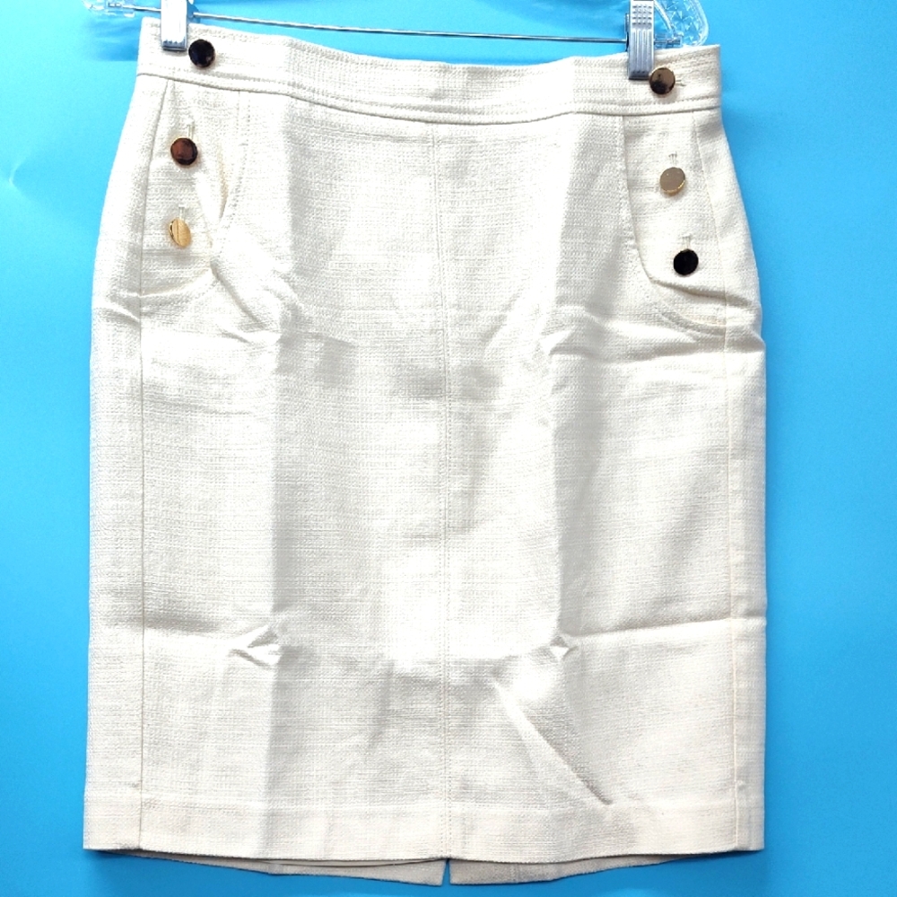 LOFT Cream Pencil Skirt Knee-Length Casual